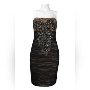 Sue Wong Embroidered & Sequin Strapless Mesh Dress